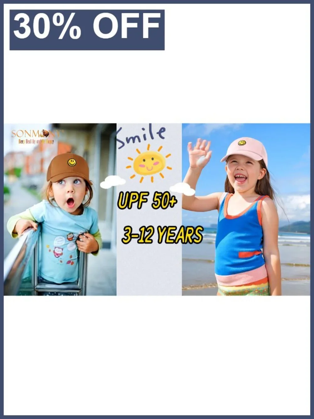 Toddler Kids Smile Face Baseball Cap Mesh Back UPF 50+ Adjustable Trucker Hat